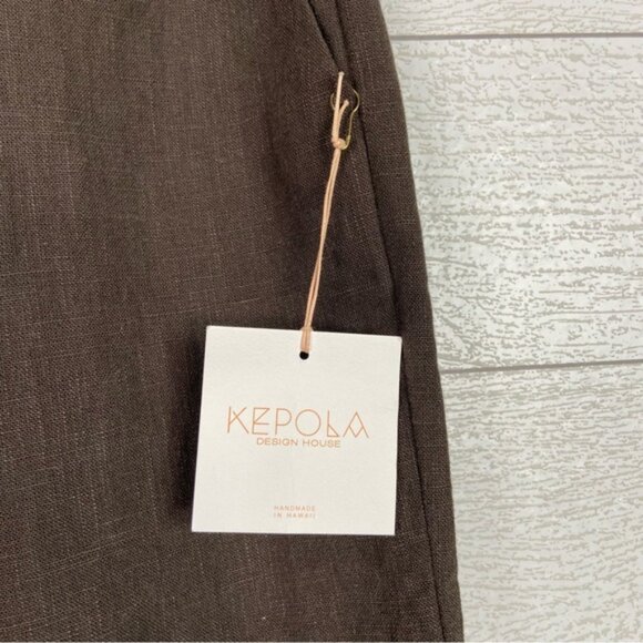 NWT Kepola Linen Brown Tapered Leg Pull On Pant Bottoms Made in Hawaii XS New - Picture 4 of 4